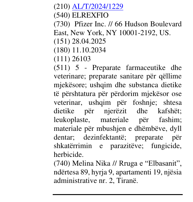 Zëri i markës ELREXFIO në buletin