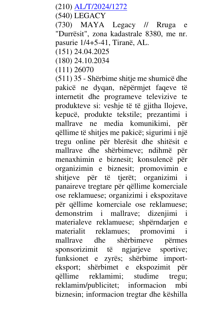 Zëri i markës LEGACY në buletin
