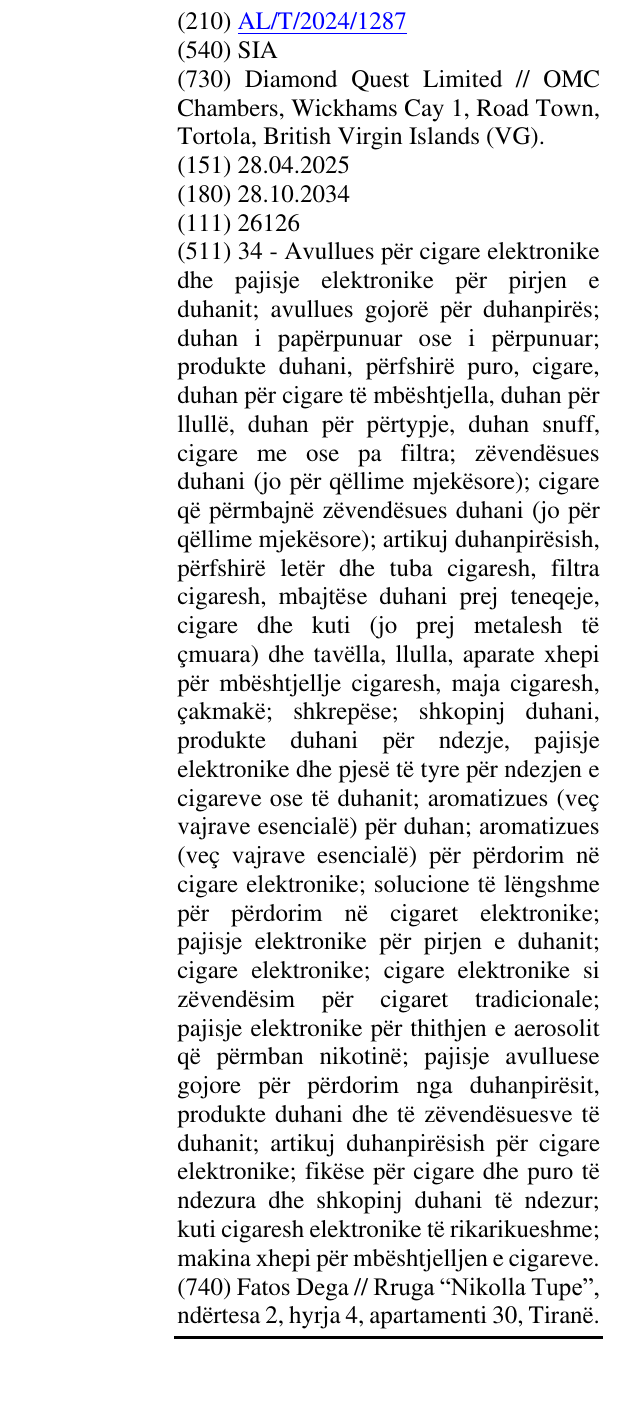 Zëri i markës SIA në buletin