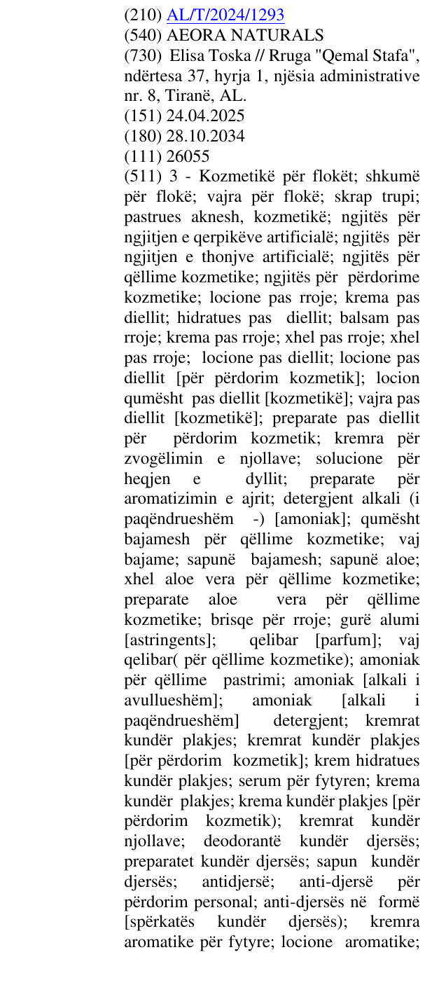 Zëri i markës AEORA NATURALS në buletin
