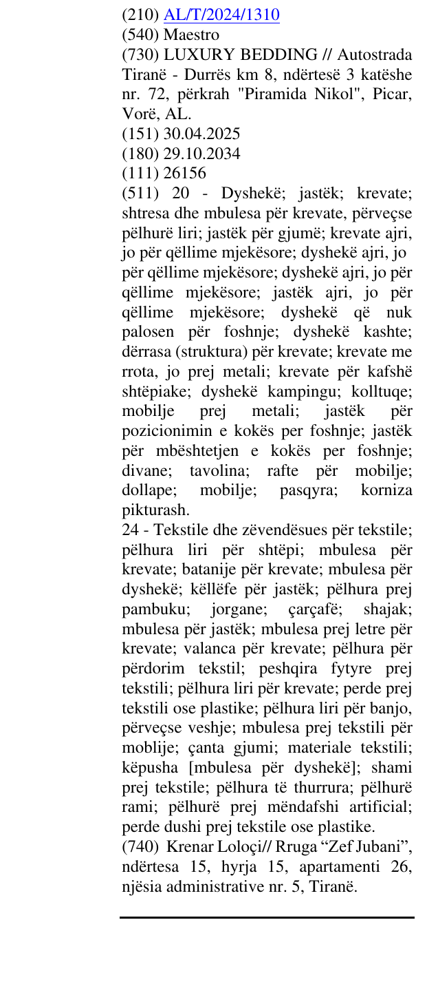 Zëri i markës Maestro në buletin