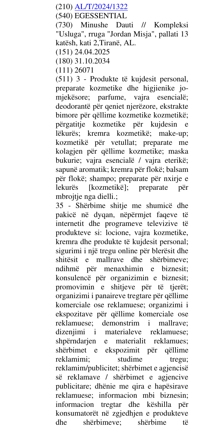 Zëri i markës EGESSENTIAL në buletin