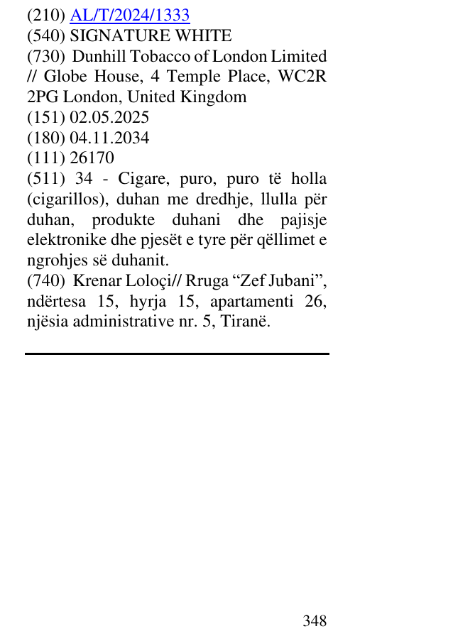 Zëri i markës SIGNATURE WHITE në buletin