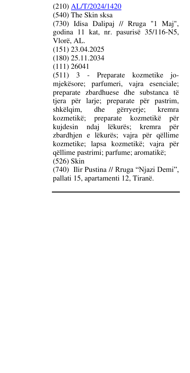 Zëri i markës The Skin sksa në buletin