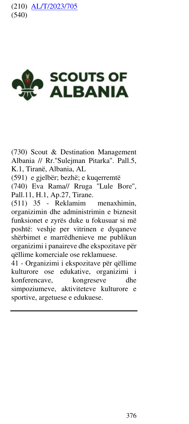 Zëri i markës SCOUTS OF ALBANIA në buletin