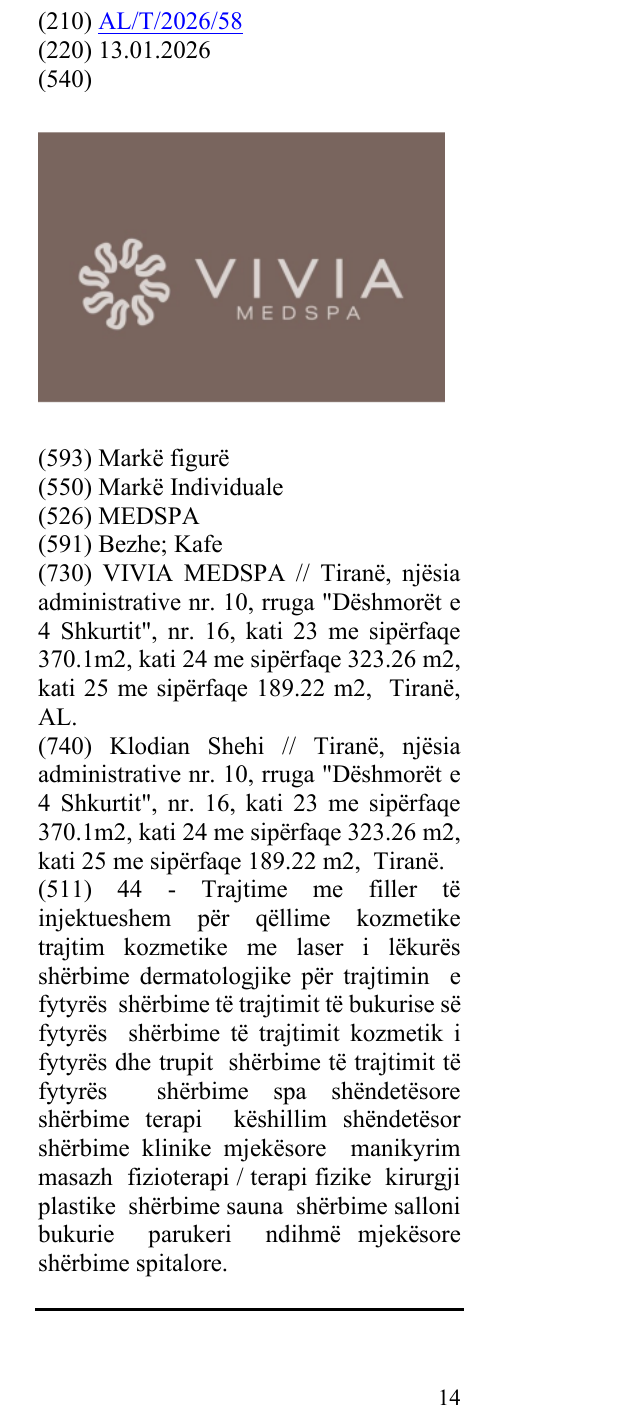 Zëri i markës MEDSPA në buletin