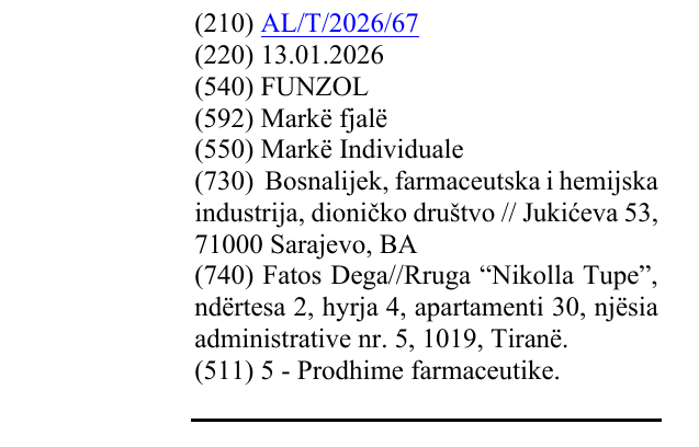 Zëri i markës FUNZOL në buletin