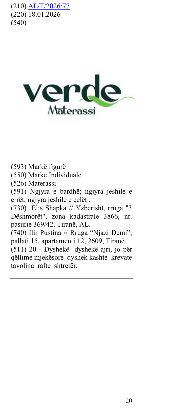 Zëri i markës Materassi në buletin