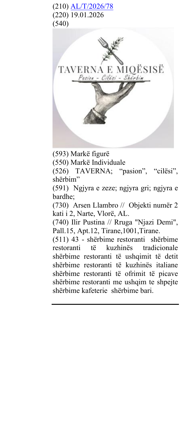 Zëri i markës TAVERNA; “pasion”, “cilësi”, shërbim” në buletin