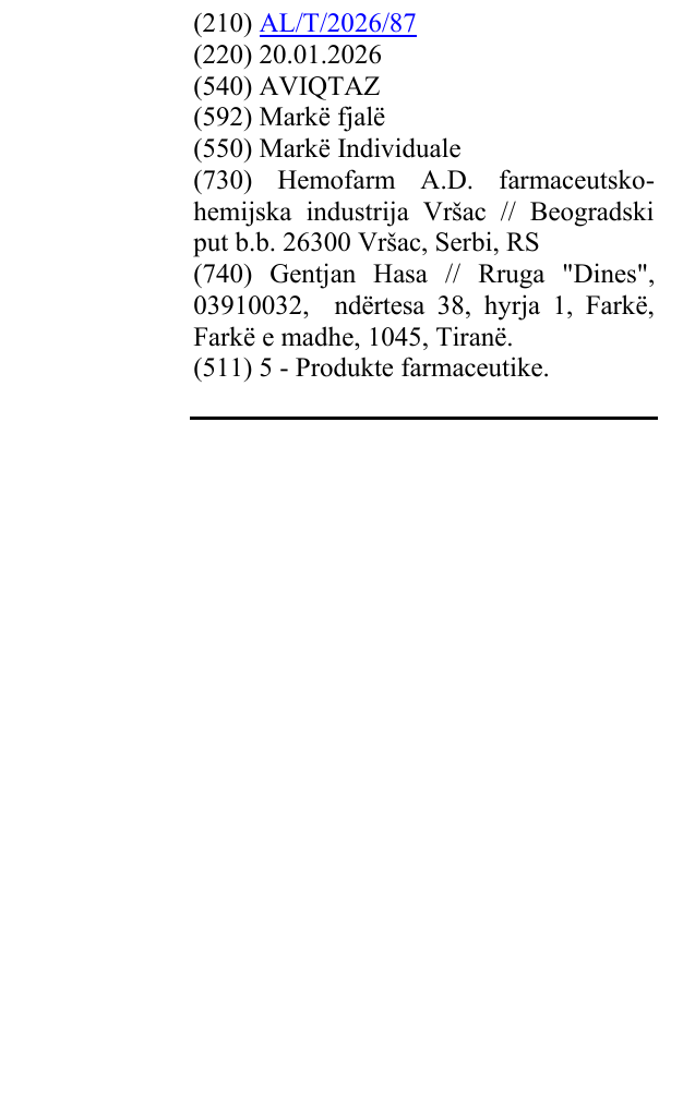 Zëri i markës AVIQTAZ në buletin