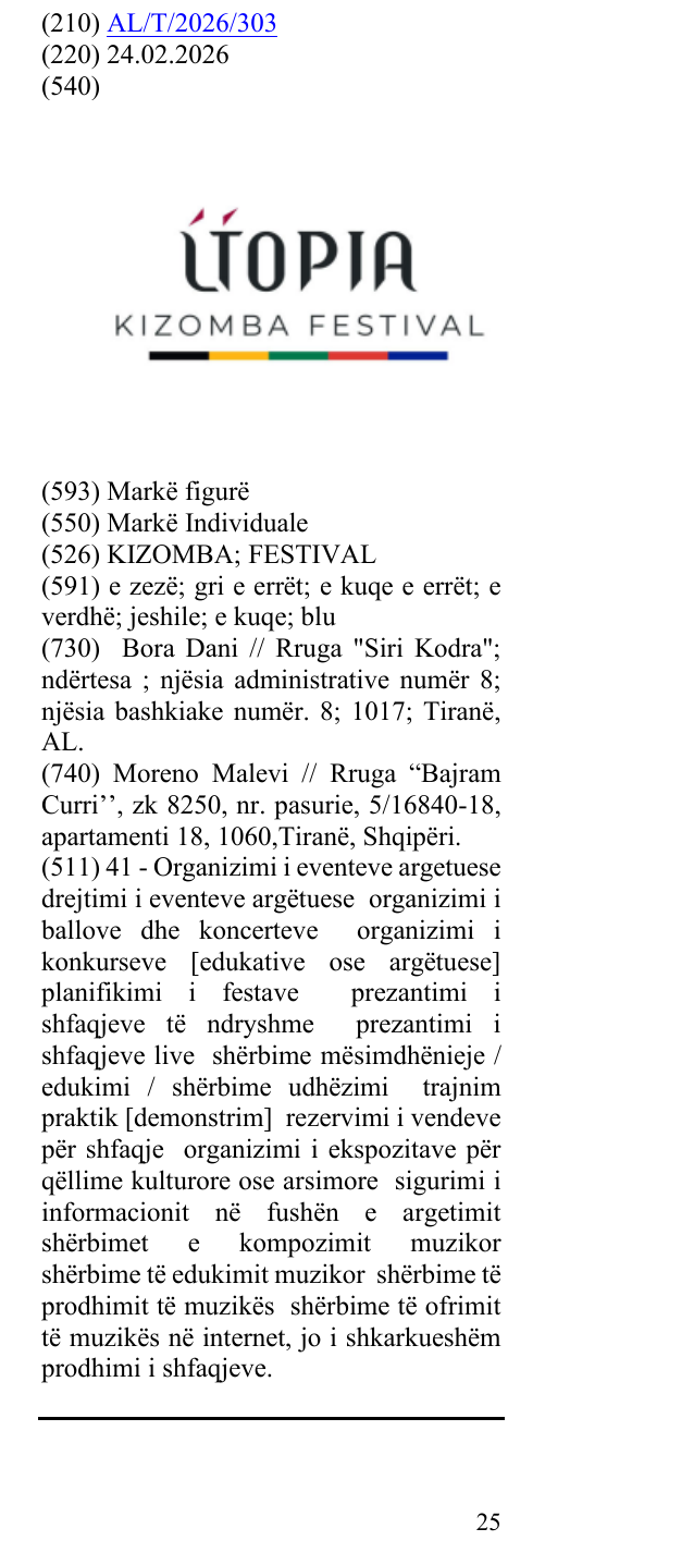 Zëri i markës KIZOMBA; FESTIVAL në buletin