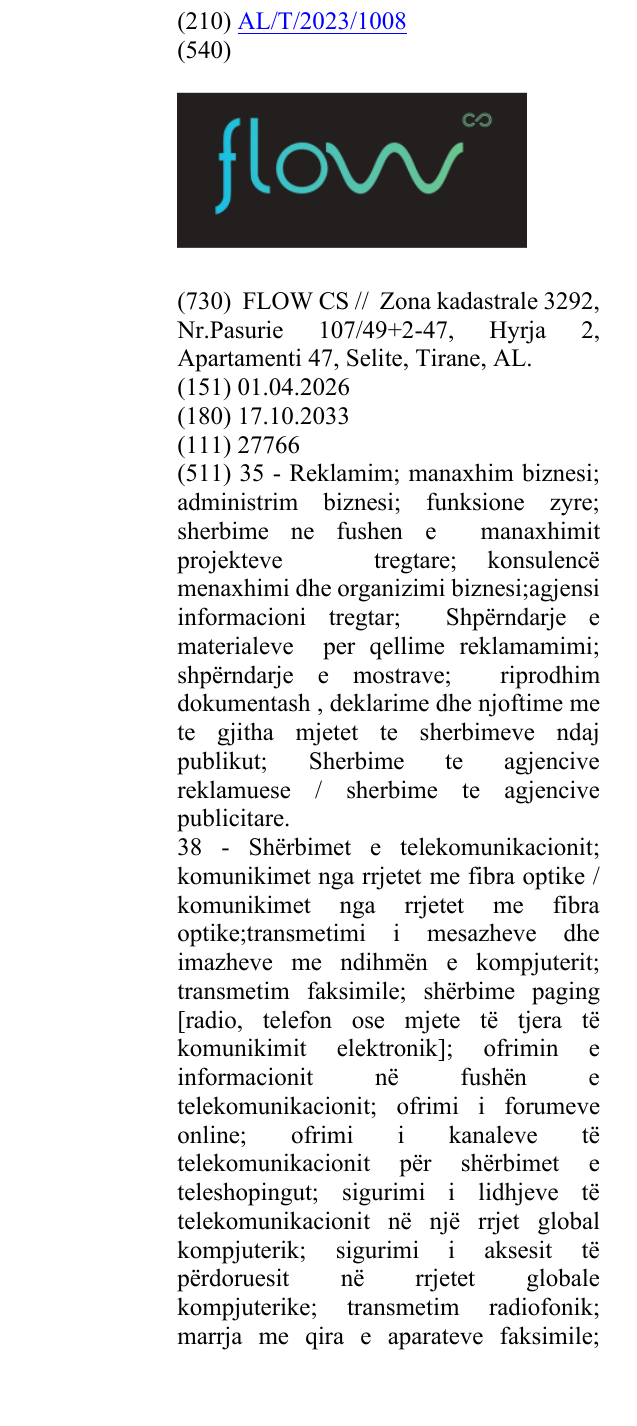 Zëri i markës FLOW cs në buletin