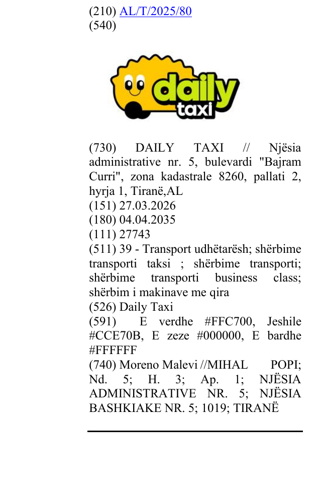 Zëri i markës Daily Taxi në buletin