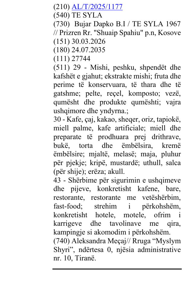 Zëri i markës TE SYLA në buletin