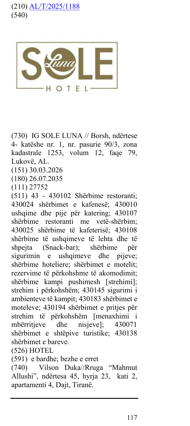 Zëri i markës HOTEL në buletin