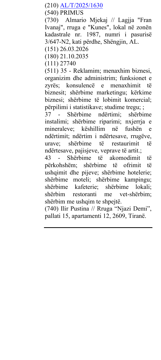 Zëri i markës PRIMUS në buletin