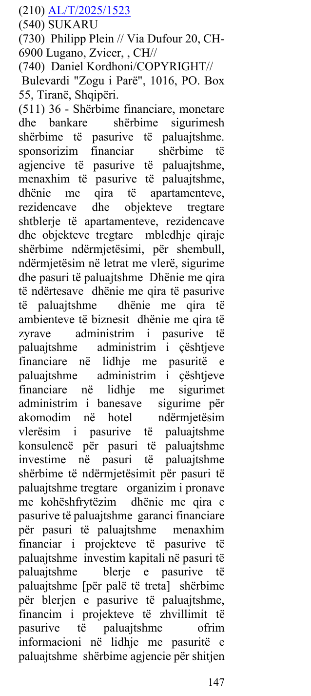 Zëri i markës SUKARU në buletin