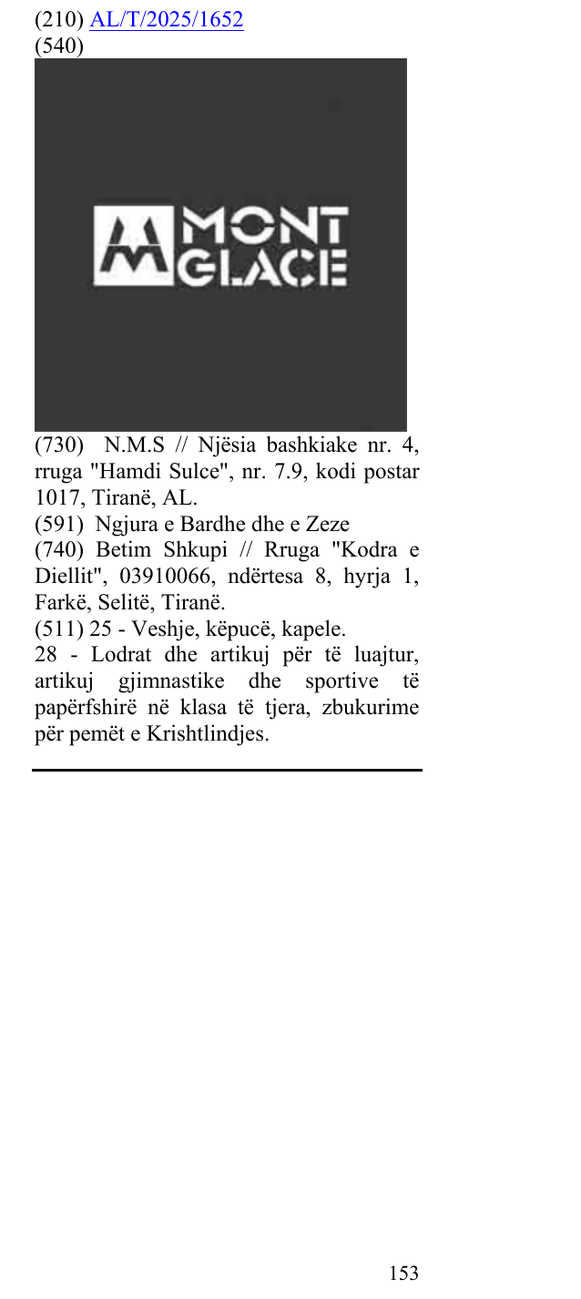 Zëri i markës MONT GLACE në buletin