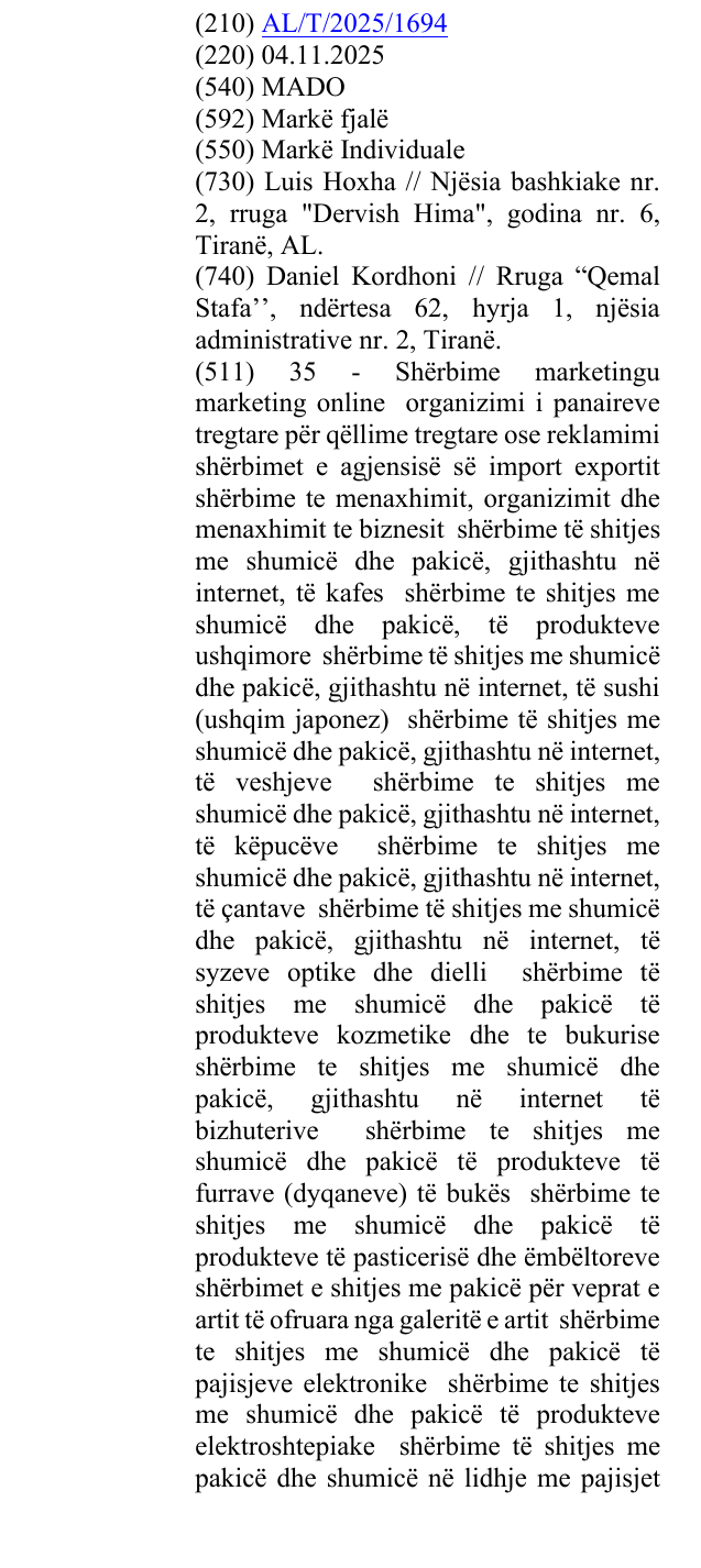 Zëri i markës MADO në buletin