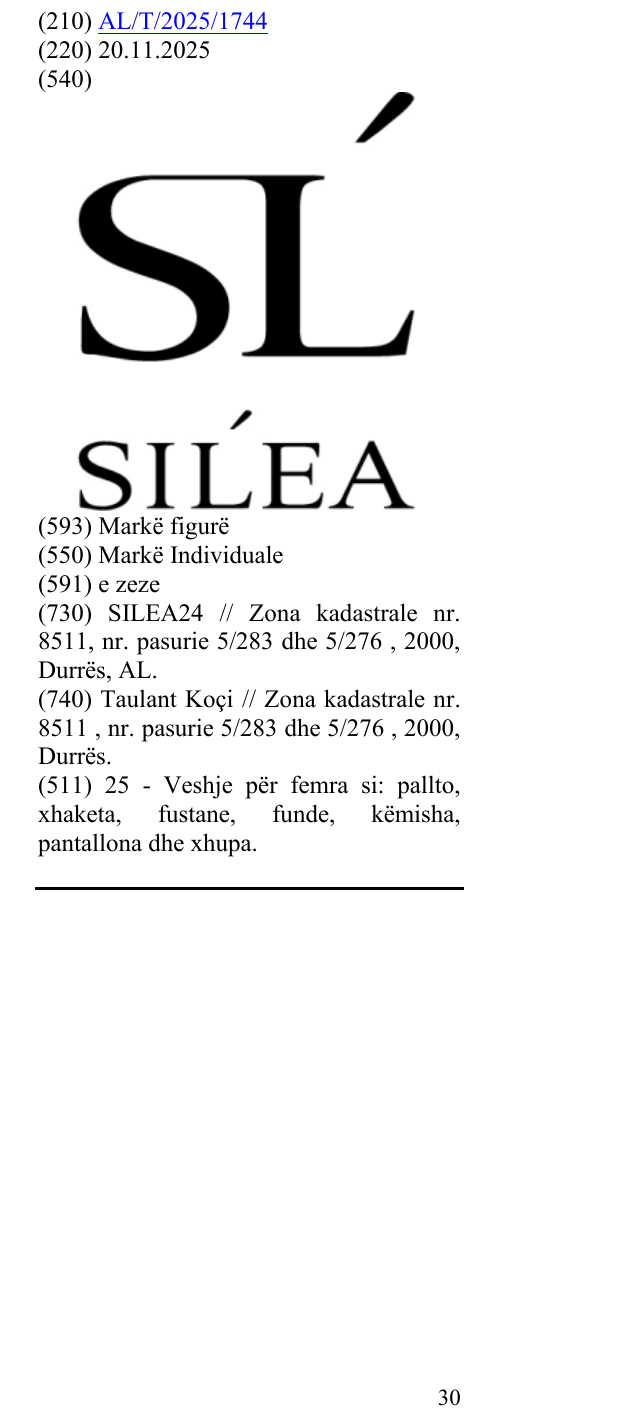 Zëri i markës SL SILEA në buletin