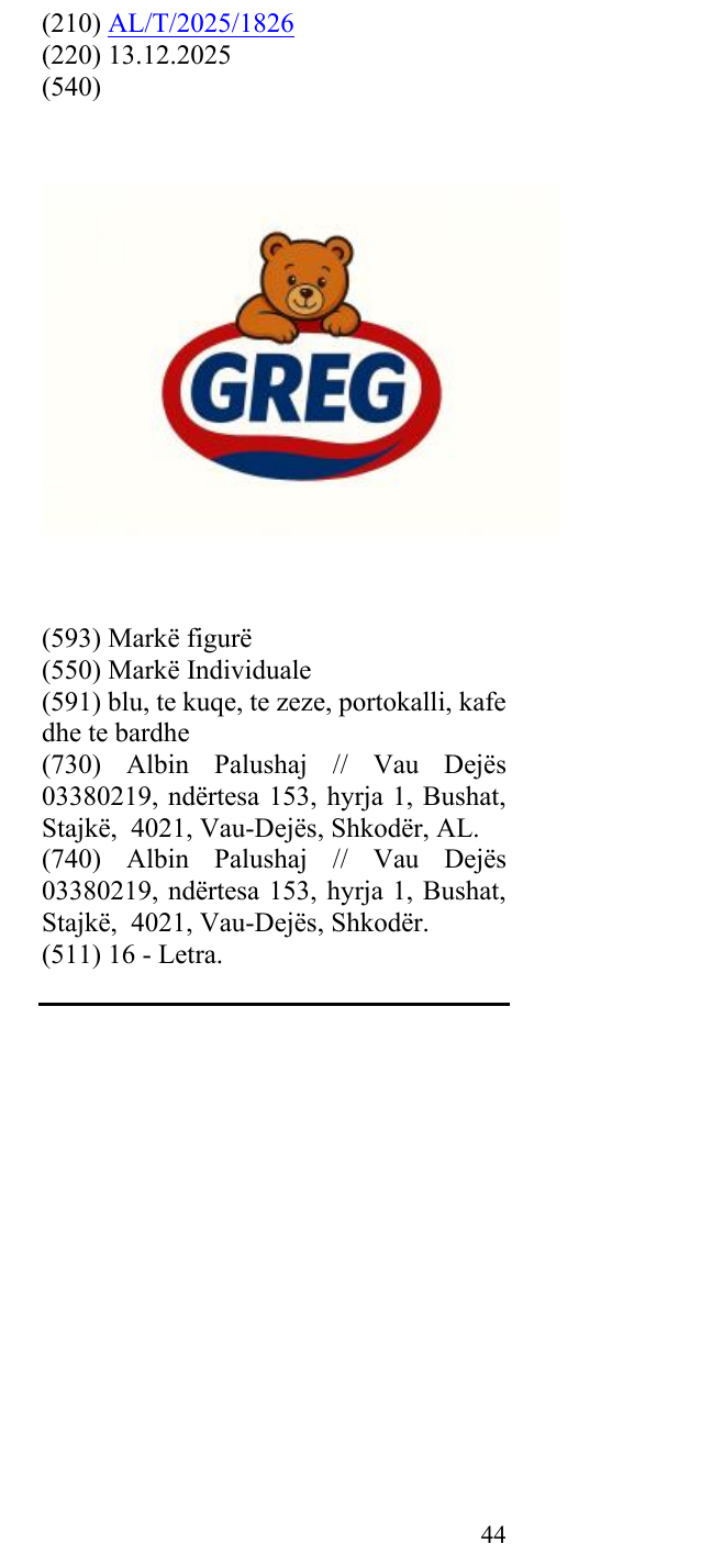 Zëri i markës GREG në buletin