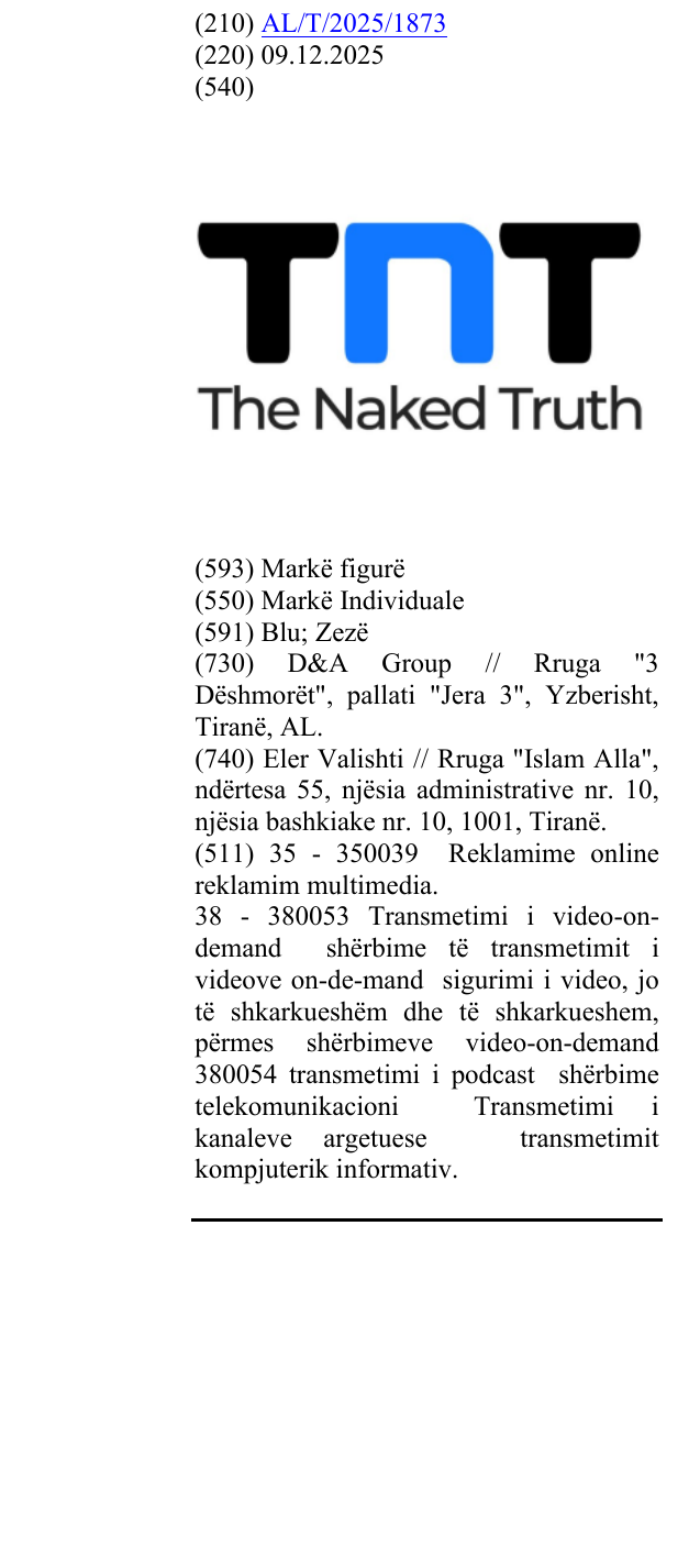 Zëri i markës TnT The Naked Truth në buletin