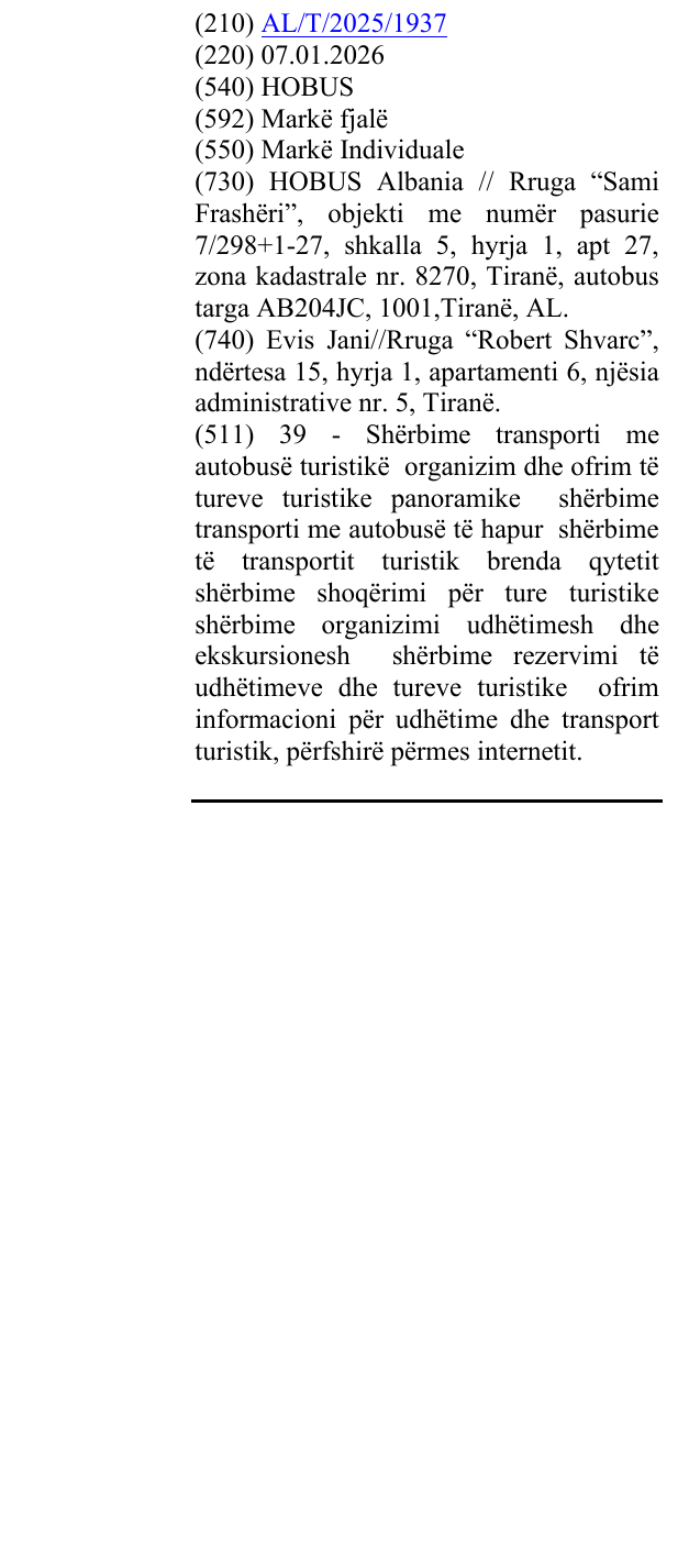 Zëri i markës HOBUS në buletin