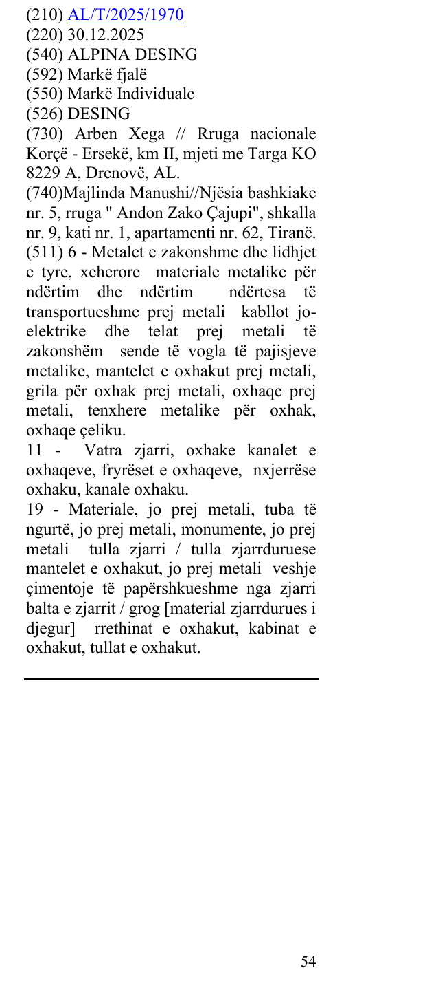 Zëri i markës ALPINA DESING në buletin