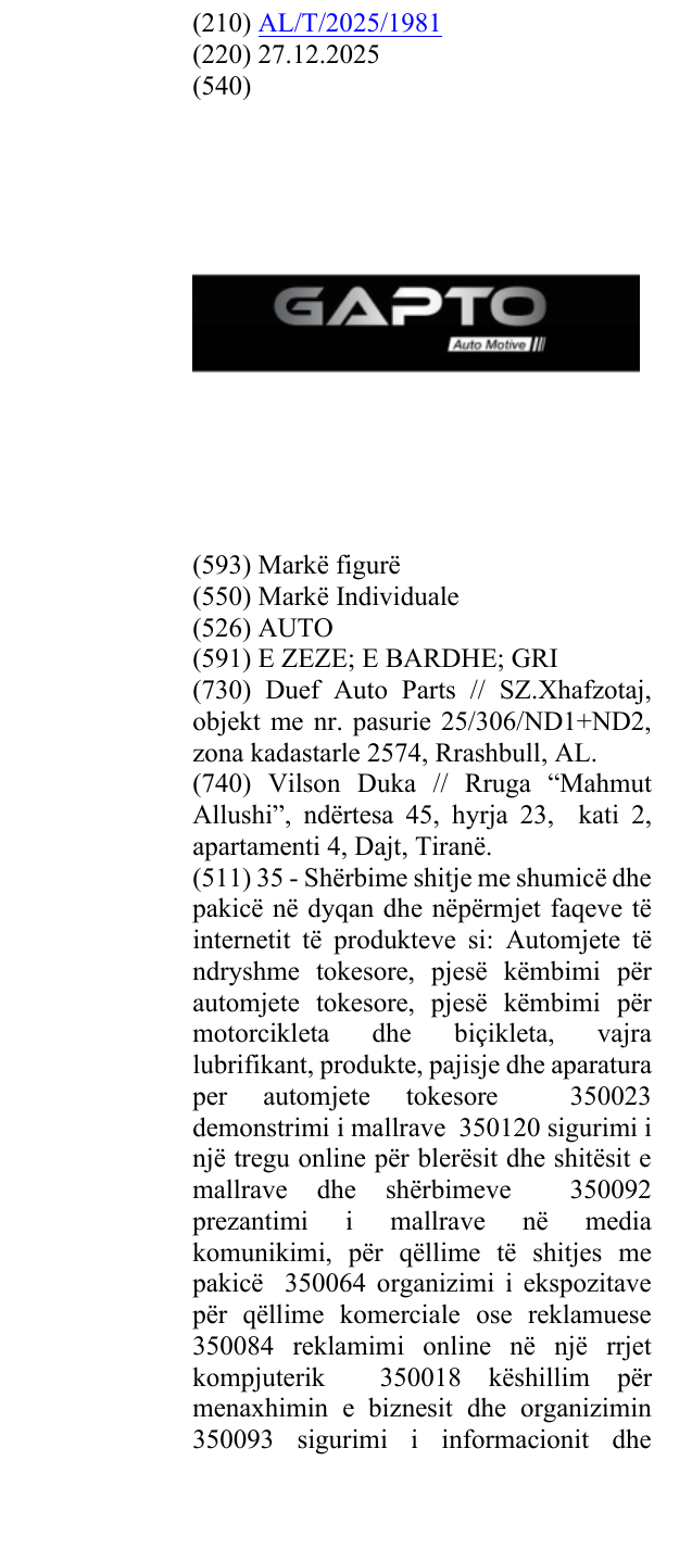 Zëri i markës AUTO në buletin