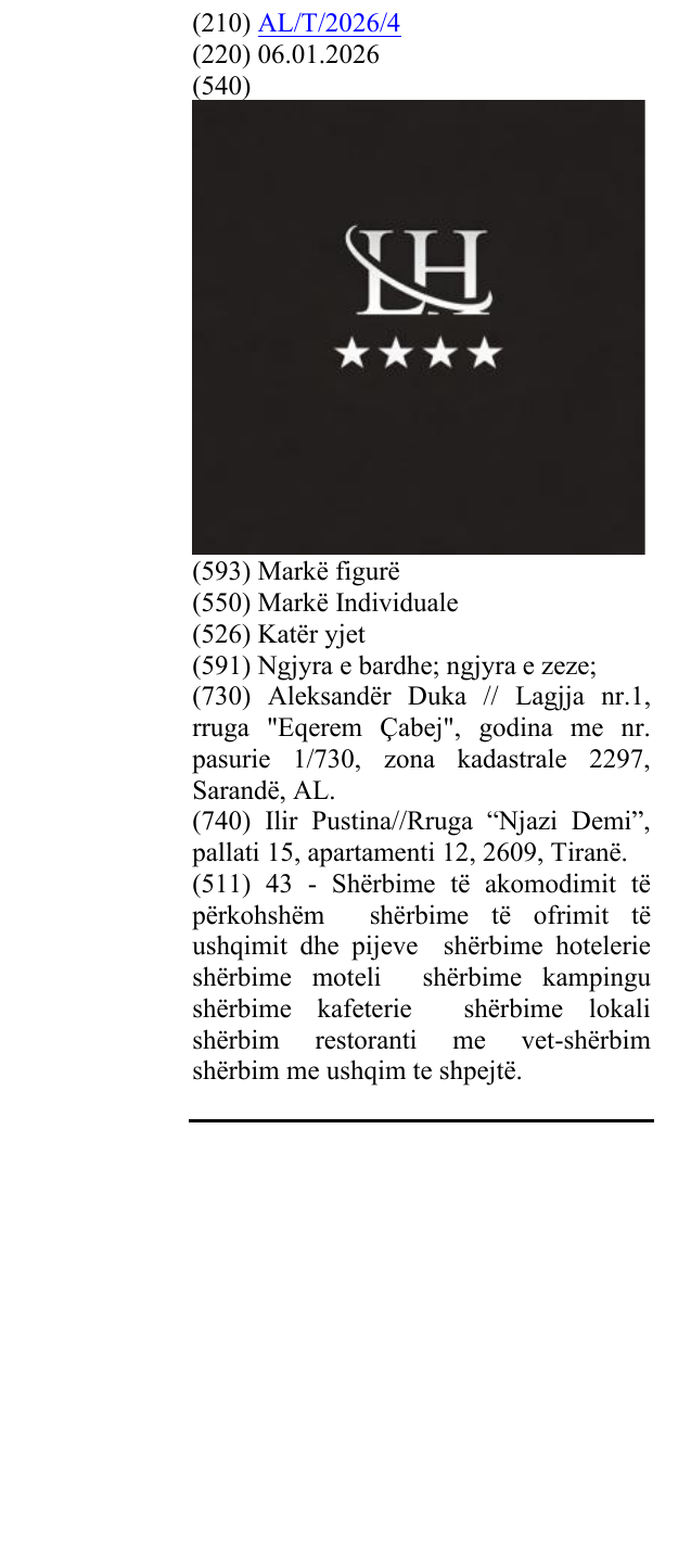 Zëri i markës Katër yjet në buletin