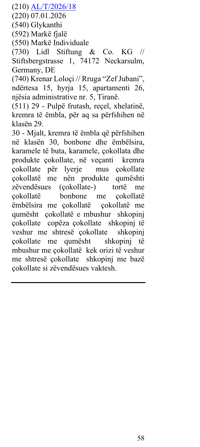 Zëri i markës Glykanthi në buletin