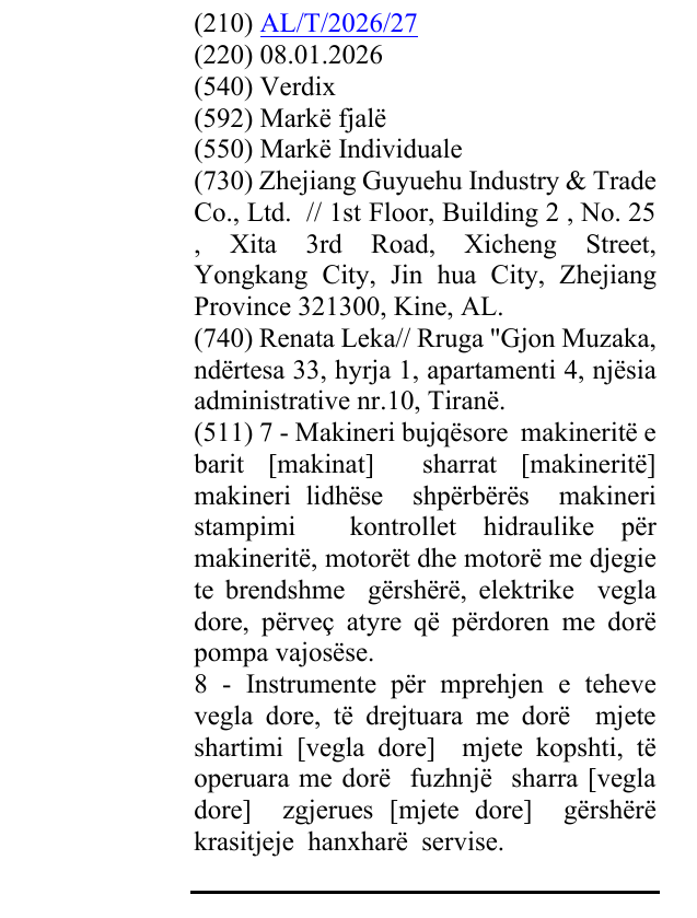 Zëri i markës Verdix në buletin