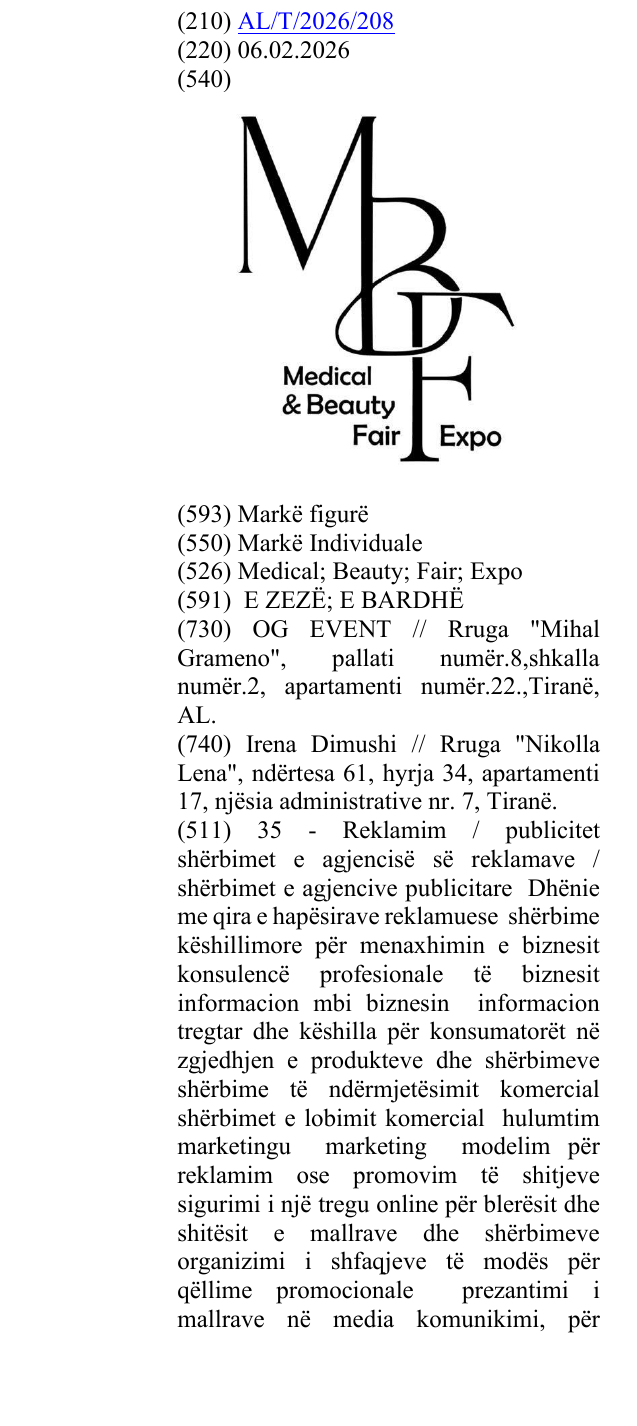 Zëri i markës Medical; Beauty; Fair; Expo në buletin