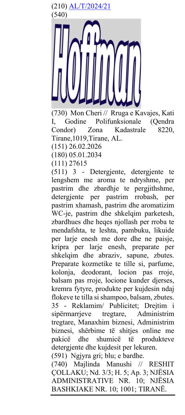 Zëri i markës HOFFMAN në buletin