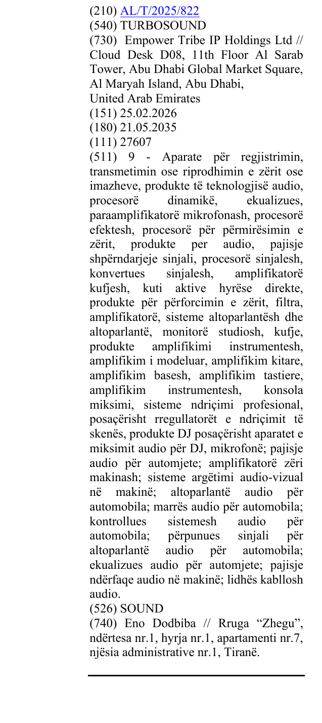 Zëri i markës TURBOSOUND në buletin