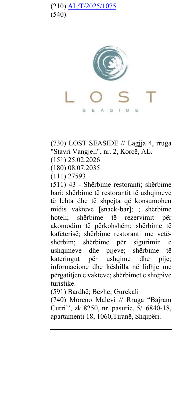 Zëri i markës LOST SEASIDE në buletin