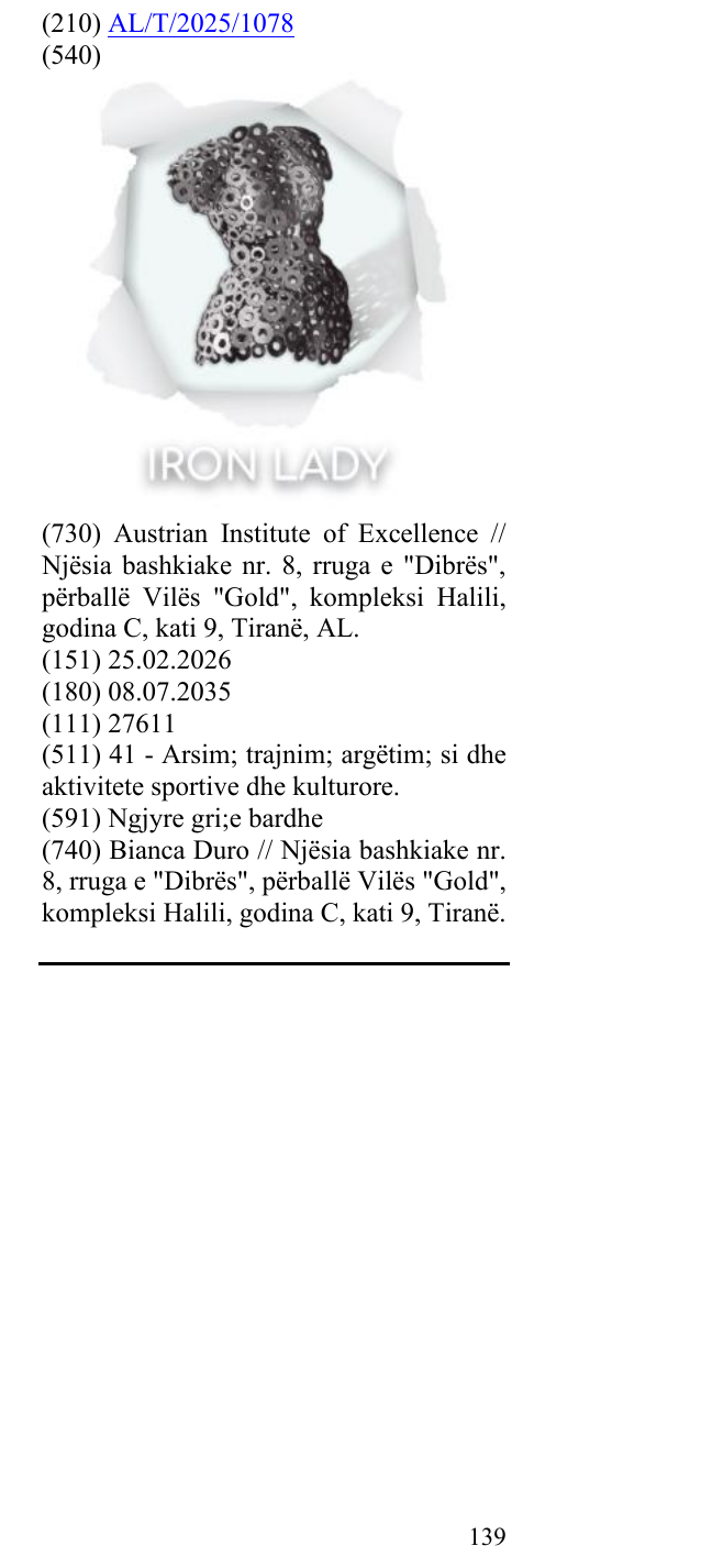 Zëri i markës Iron Lady në buletin