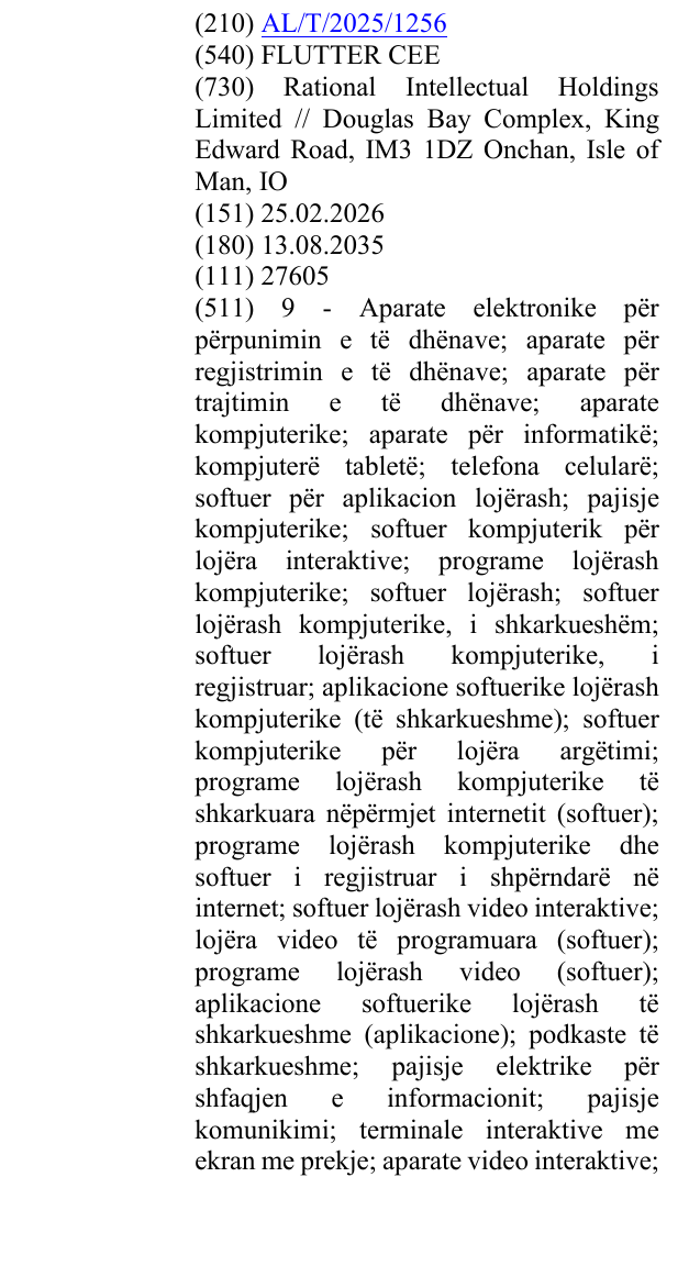 Zëri i markës FLUTTER CEE në buletin