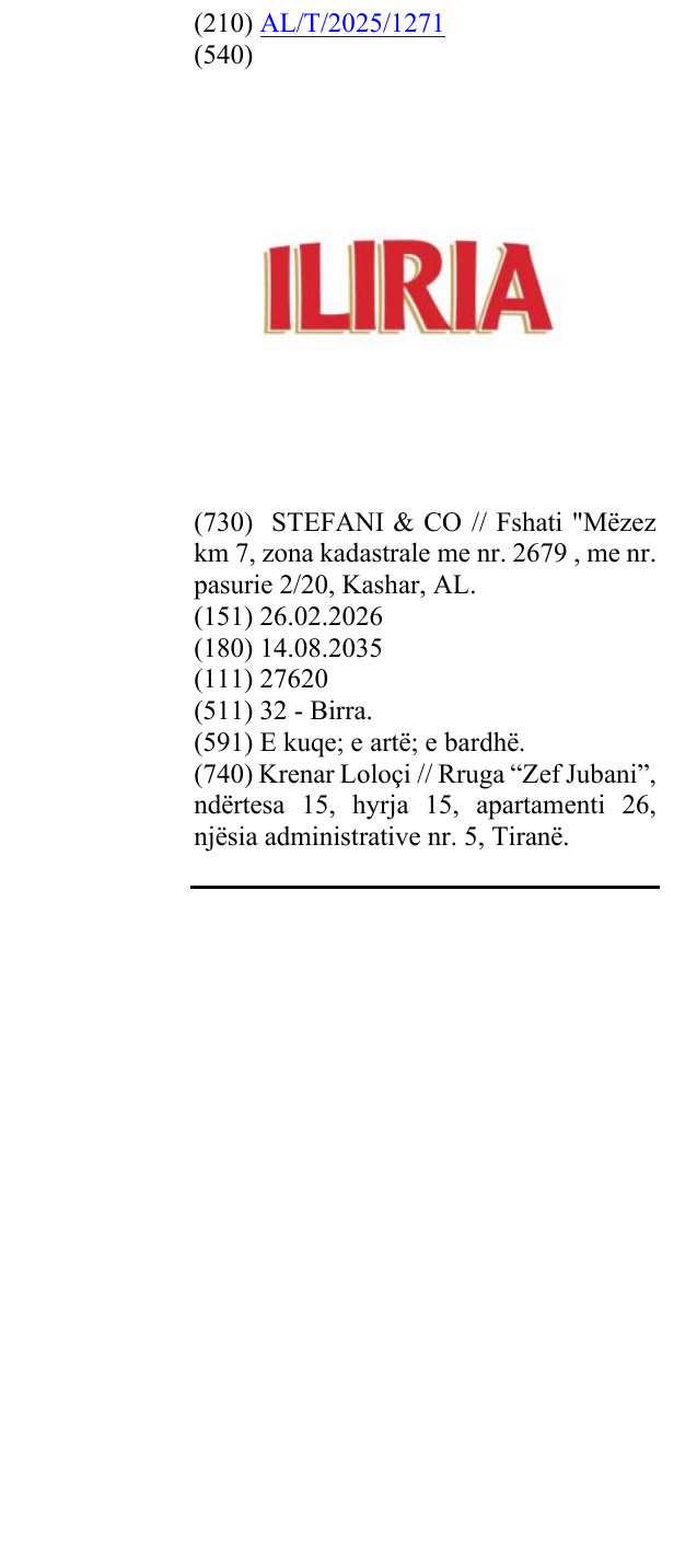 Zëri i markës ILIRIA në buletin