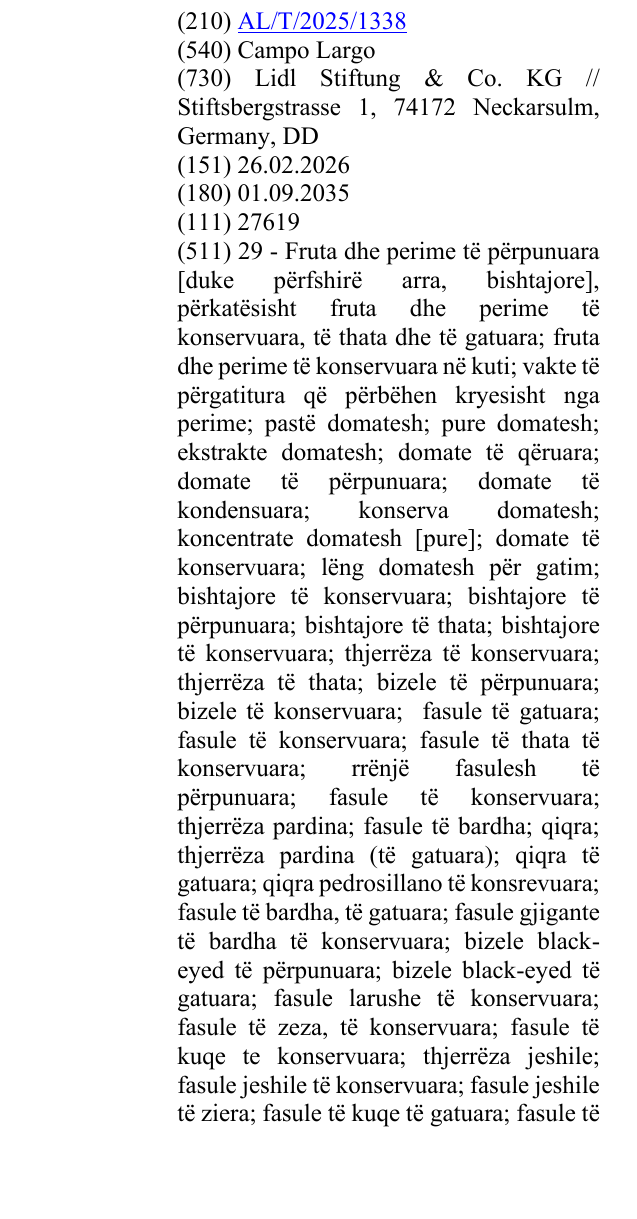 Zëri i markës Campo Largo në buletin