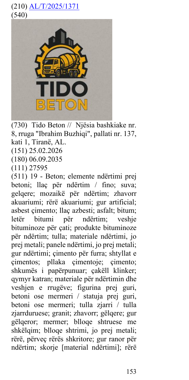 Zëri i markës BETON në buletin