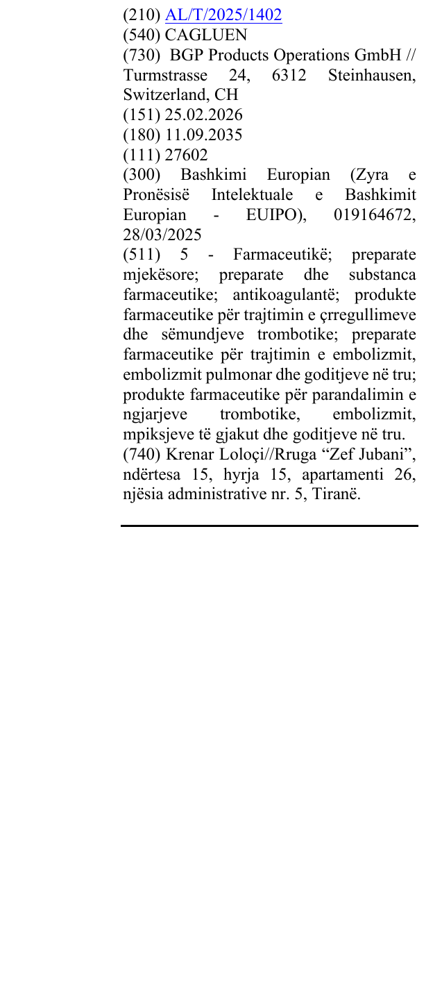 Zëri i markës CAGLUEN në buletin
