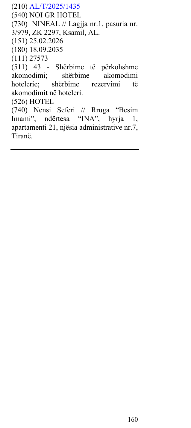 Zëri i markës NOI GR HOTEL në buletin