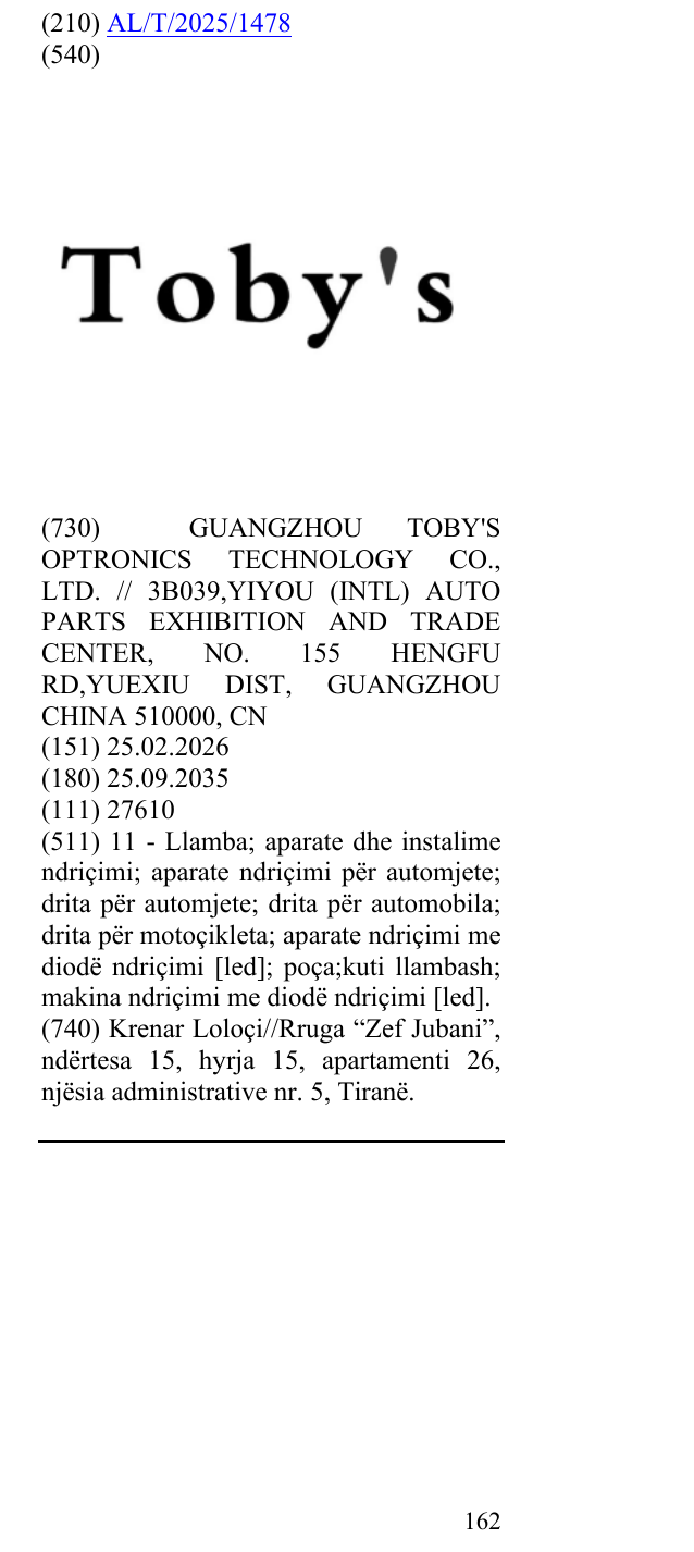 Zëri i markës Toby's në buletin