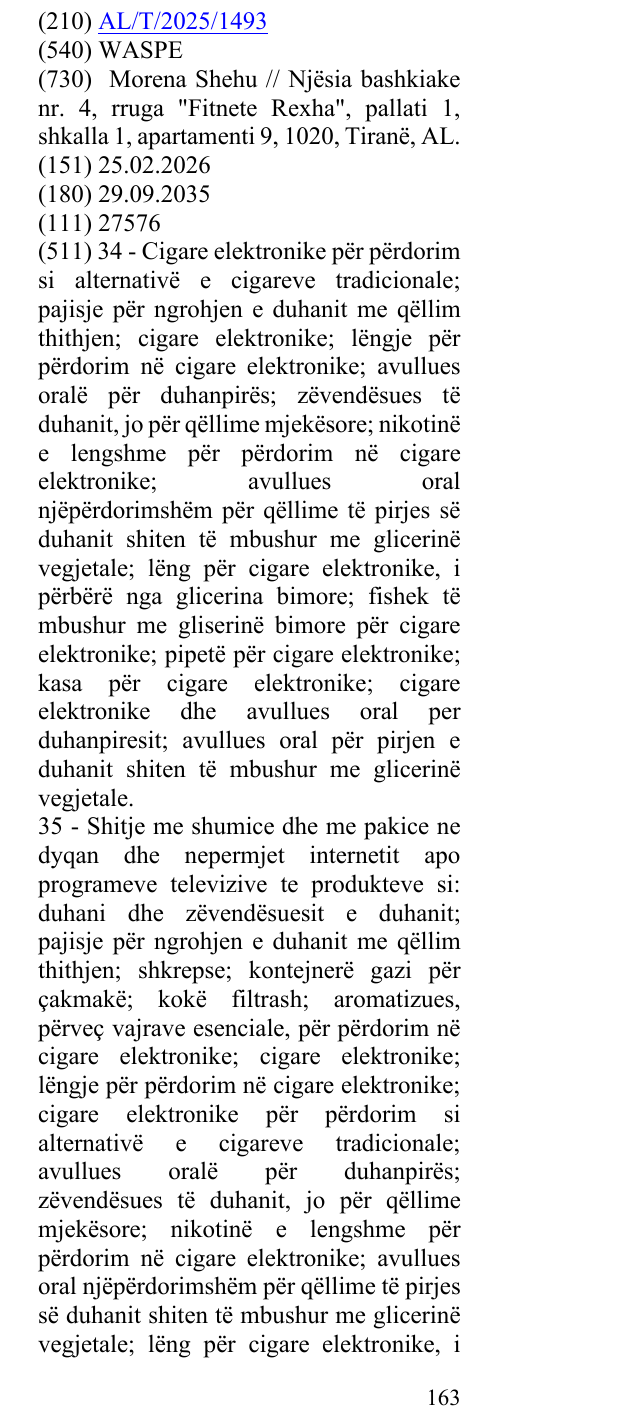 Zëri i markës WASPE në buletin