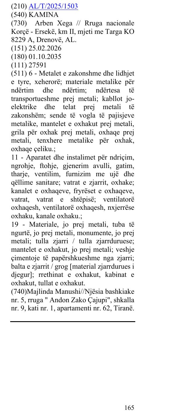 Zëri i markës KAMINA në buletin