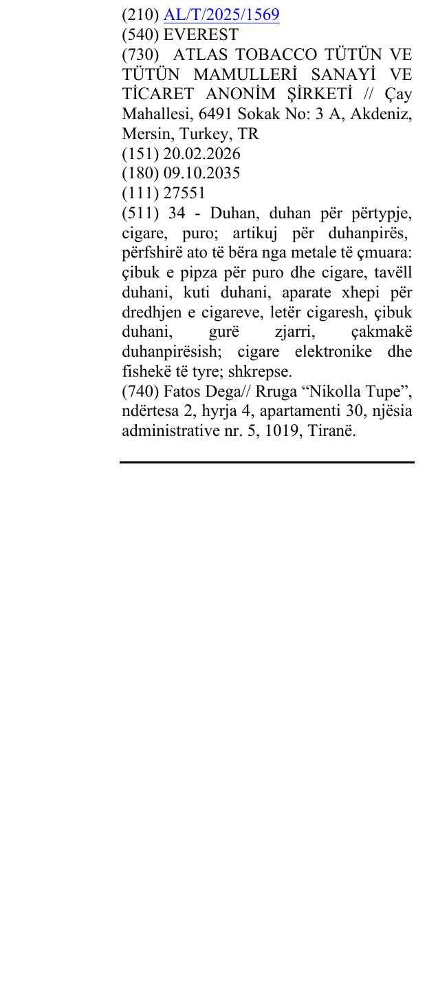 Zëri i markës EVEREST në buletin