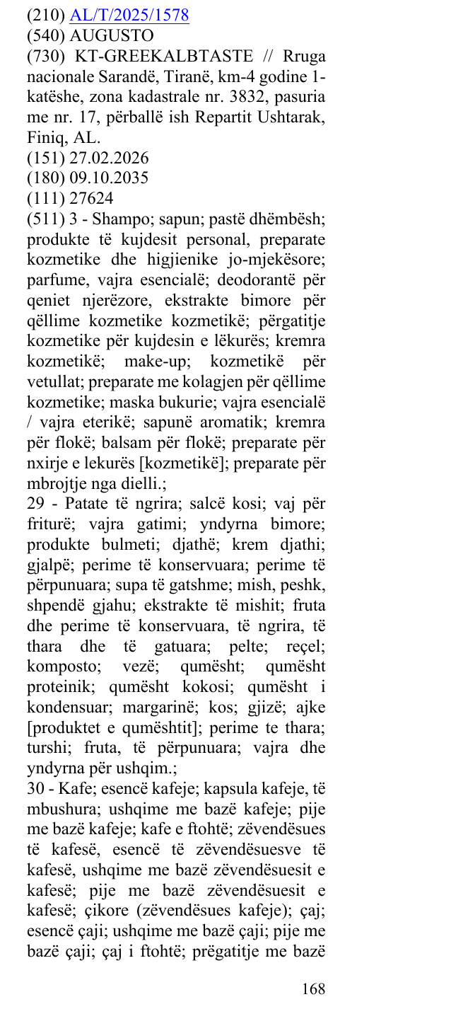Zëri i markës AUGUSTO në buletin