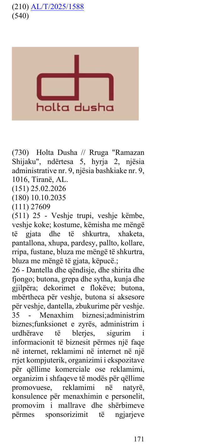 Zëri i markës holta dusha në buletin