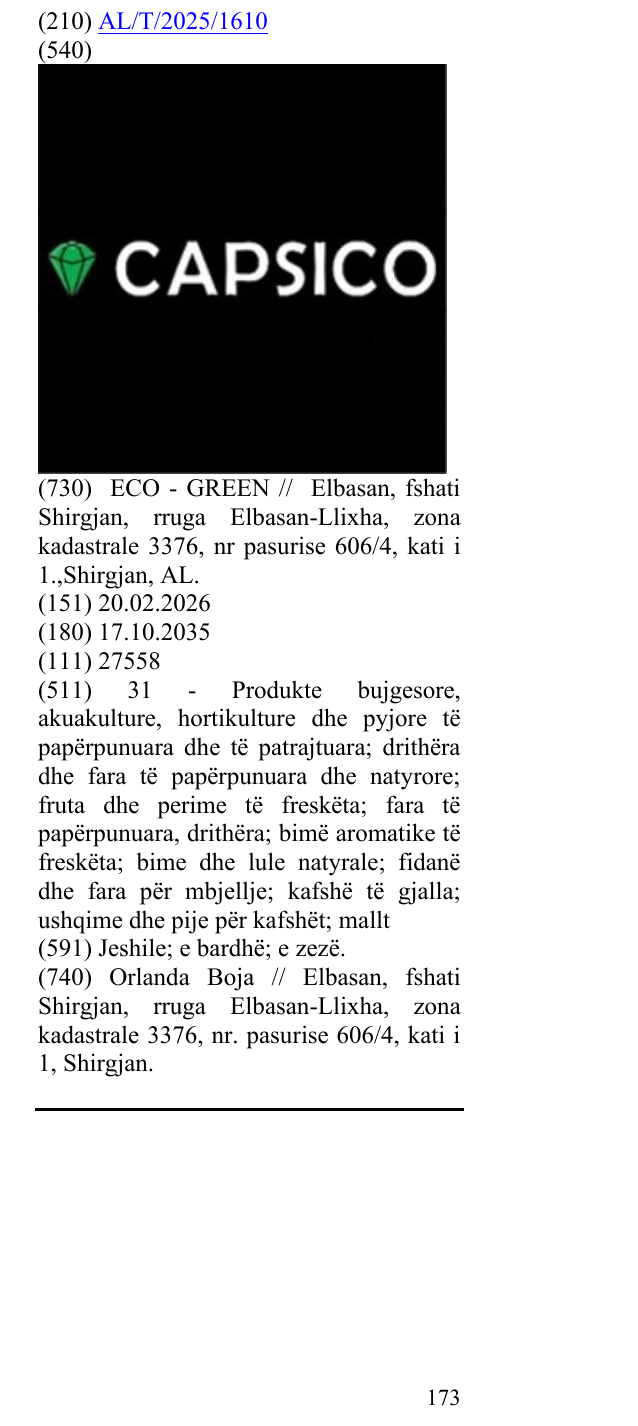 Zëri i markës CAPSICO në buletin